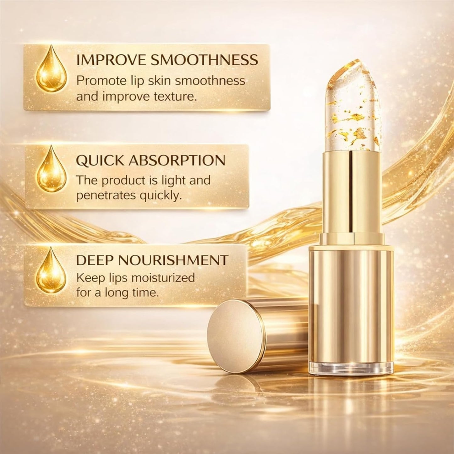 Color Changing Lipstick - Gold Crystal pH Moisturizing Lip Gloss | 24HR Transferproof Tinted Balm for Gifts
