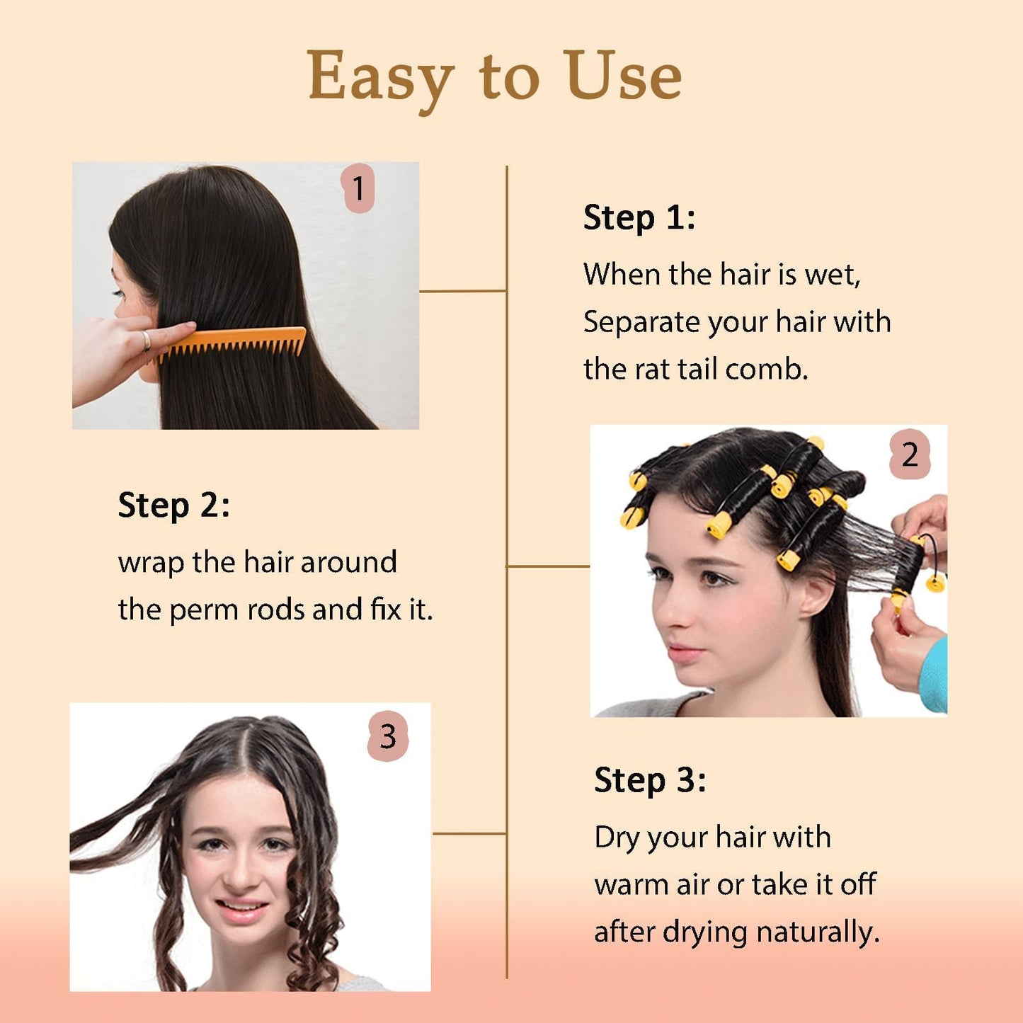 60 Pieces Hair Perm Pods Plastic Perming Rods Cold Wave Rods Curlers Hair Rollers with 1 Pieces Steel Pintail for Hairdressing Styling(Grey, 1.5 Cm/0.59 Inch)