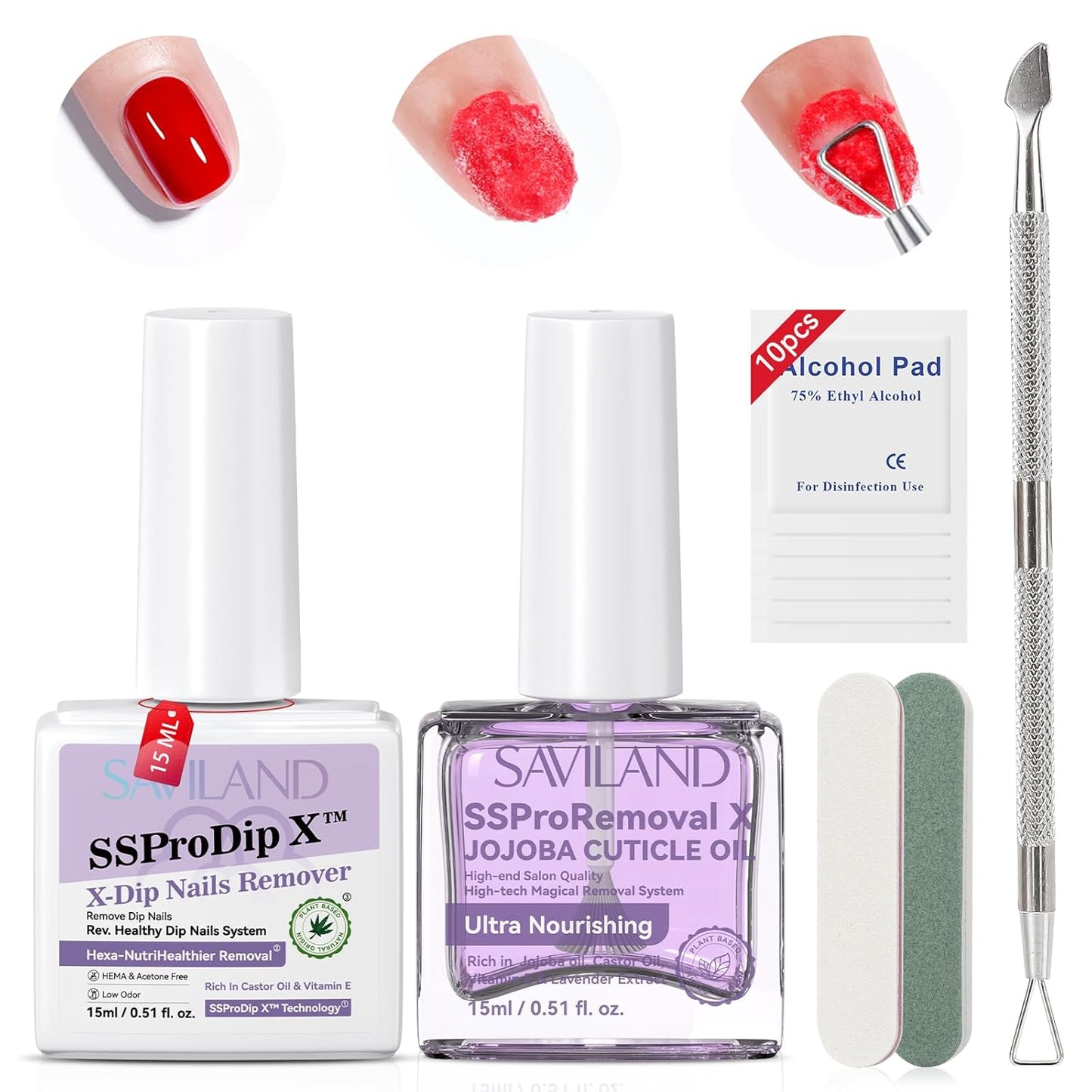 SAVILAND Dip Powder Remover Kit - Gentle Nail Removal Without Soaking | 0.5 Fl Oz