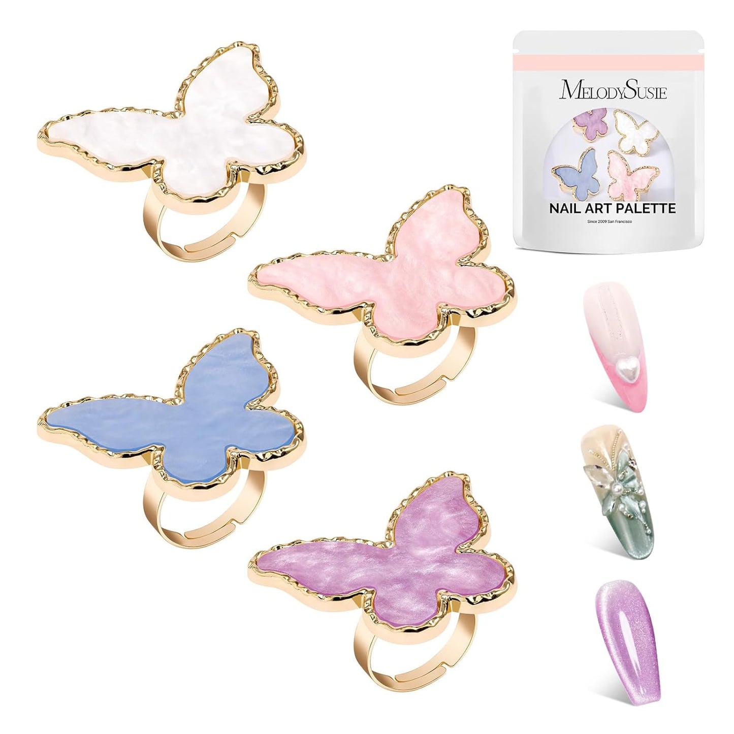 Adjustable Resin Nail Art Palette Finger Rings Set - 4PCS Mini Polish Mixing Holders for Gel & Acrylics | Non-Slip Design, Essential Tool for Professionals & DIY Artists