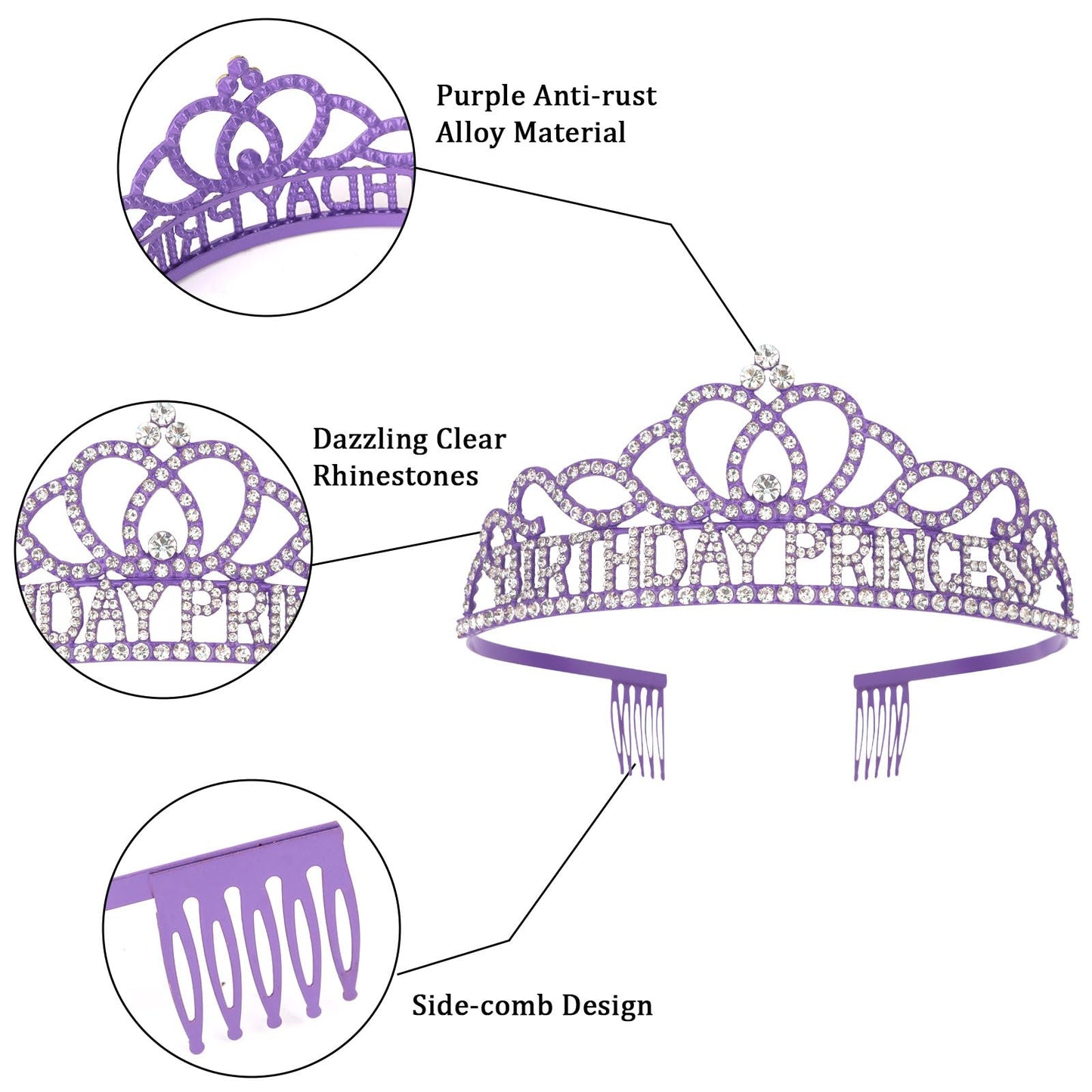 CIEHER Purple Birthday Crown and Princess Sash Set, Birthday Girl Decorations for Women and Girls