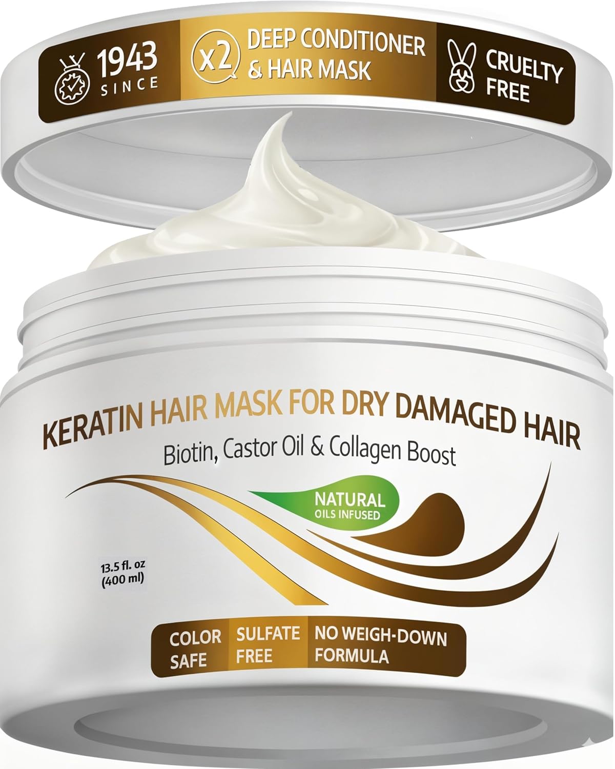Keratin Hair Mask - Deep Conditioner for Dry & Damaged Hair with Biotin, Collagen & Castor Oil | 8.5 Fl Oz