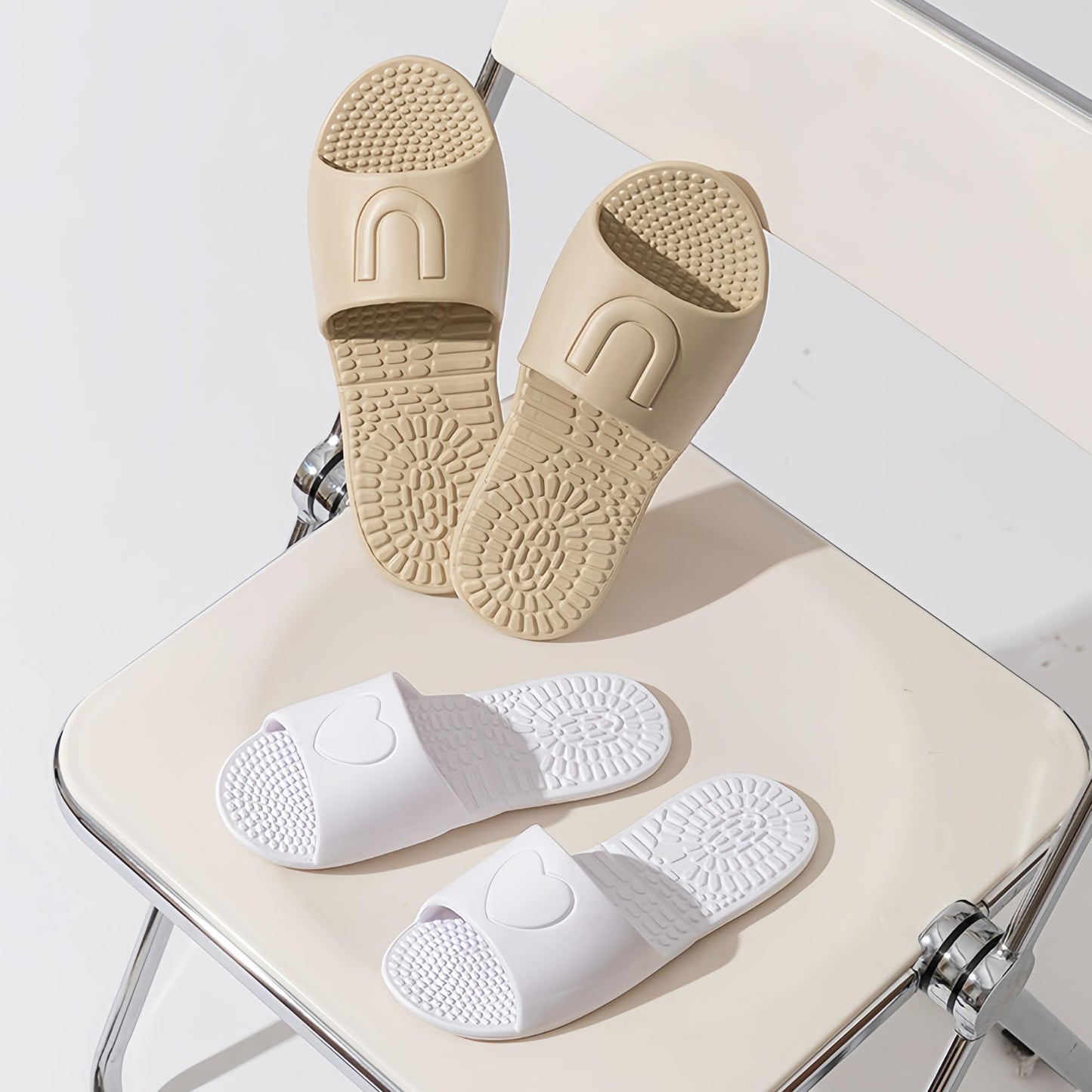 LUNASCULP Shower Shoes Travel Foldable Portable Non Slip Slippers for Hotel Guests Swimming Spa Unisex Men Women Lightweight EVA Bathroom Slides Quick Drying Water Resistant Footwear