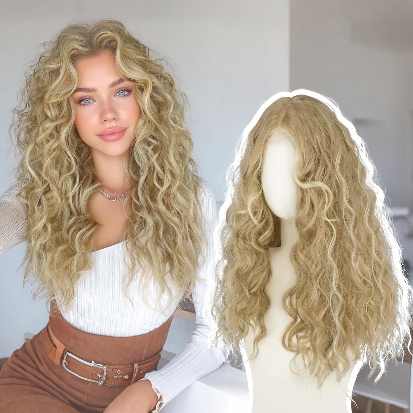 Brown Lace Front Wigs for Women - Natural Hairline, Long Wavy Curly, 21 Inch | Glueless & Beginner Friendly