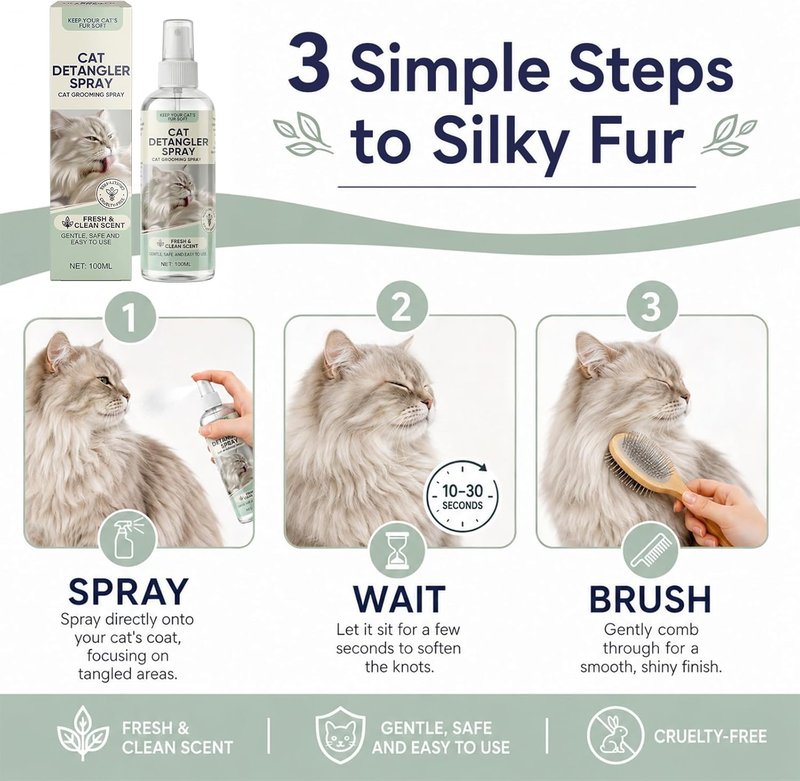 Cat Detangler Spray | Gentle Leave-in Grooming Spray with Aloe Vera & Coconut Oil - Loosens Knots, Reduces Static - 100ml