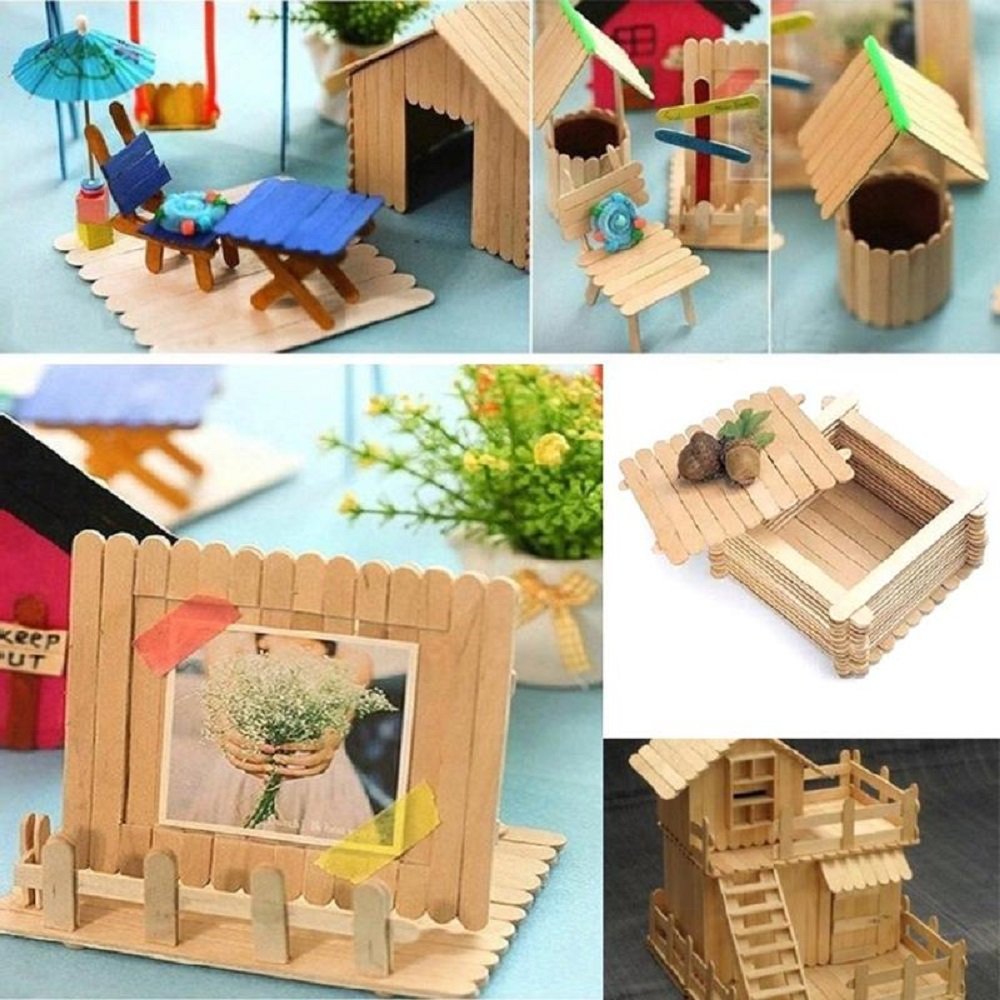 KTOJOY 100 Pcs Craft Sticks Ice Cream Natural Wood Popsicle Craft Sticks 4.5 inch Length Treat Ice Pop Sticks for DIY Crafts