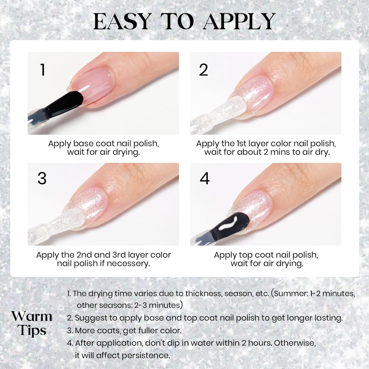 MIZHSE Translucent Shimmering Nail Polish, Quick Dry Clear Glitter White Nail Polish Air Dry Fast, 15ml High Glossy Sparkly Shiny Nail Art Salon Manicure Home