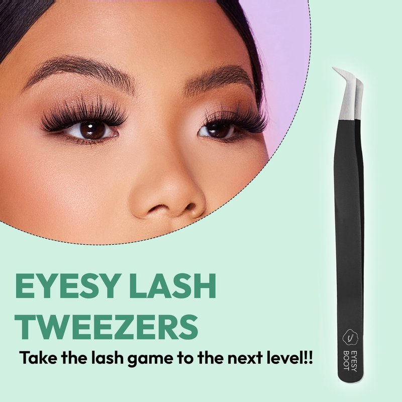 Eyesy Lash Eyesy Boot Lash Tweezer | Professional Volume False Lash Application Tool | Multi Shapes & Purposes Tweezers | Non-Slip Grip Tweezers (Black)