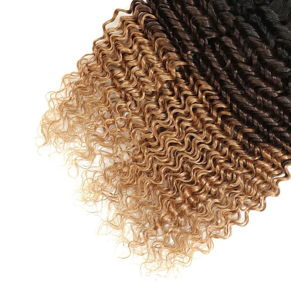 24 26 28 Inch T1B4/27 Ombre Blonde Bundles Human Hair Deep Wave 3 Bundles 100 Grams/Bundle 10A Grade Unprocessed Brazilian Virgin Hairs Ombre Bundles Weaves Hair Extensions For Women