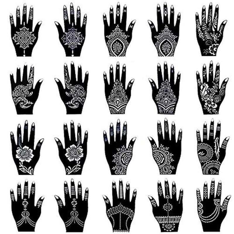 Henna Tattoo Stencil Kit - 20 Sheets of Indian Arabian Temporary Tattoo Templates | Mehndi Body Art
