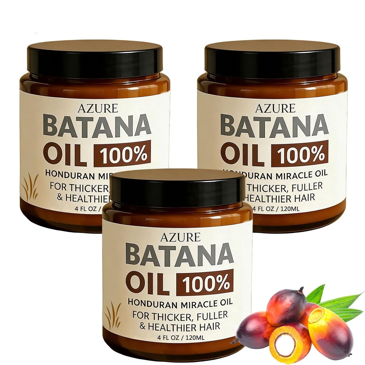 Azure Batana Oil for Hair Growth - 100% Pure Organic Hydrating Oil for Thicker, Stronger Hair | 4 Fl Oz (2-Pack)