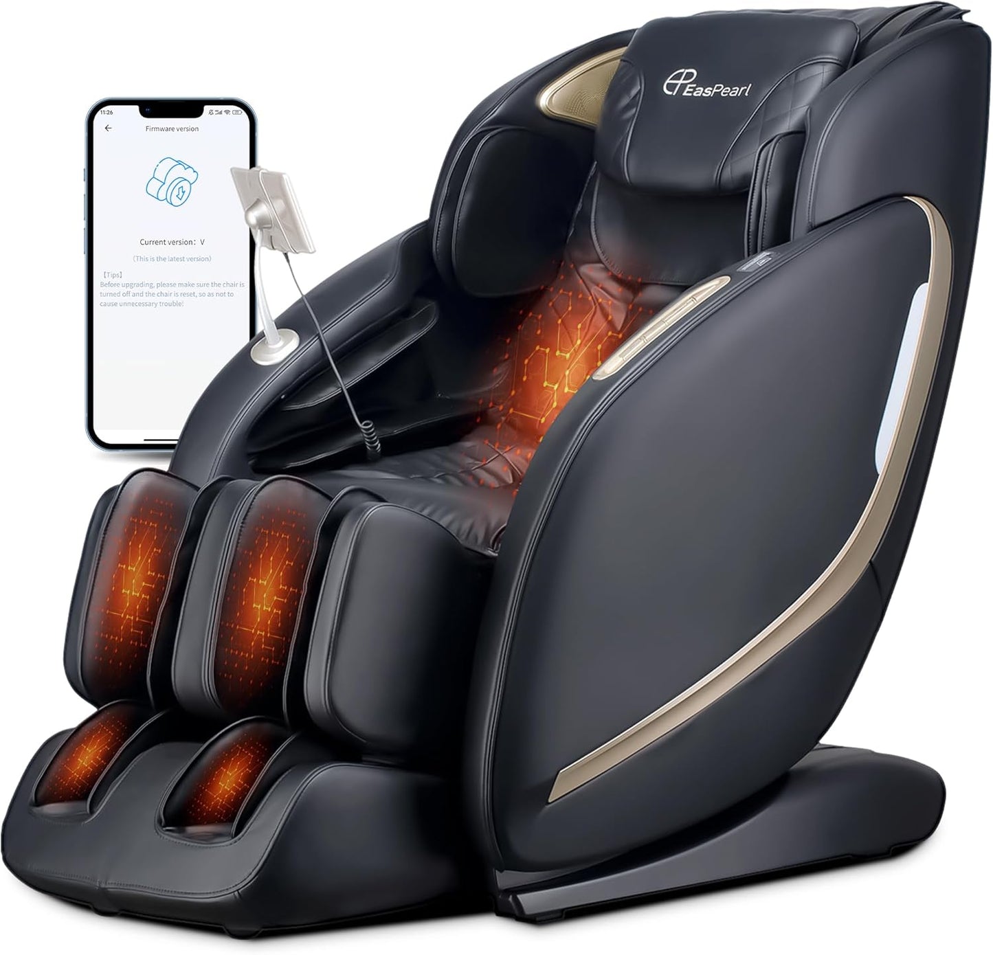 EASPEARL Full Body Massage Chair - SL-Track, 165° Zero Gravity, Heat & APP Control | Black