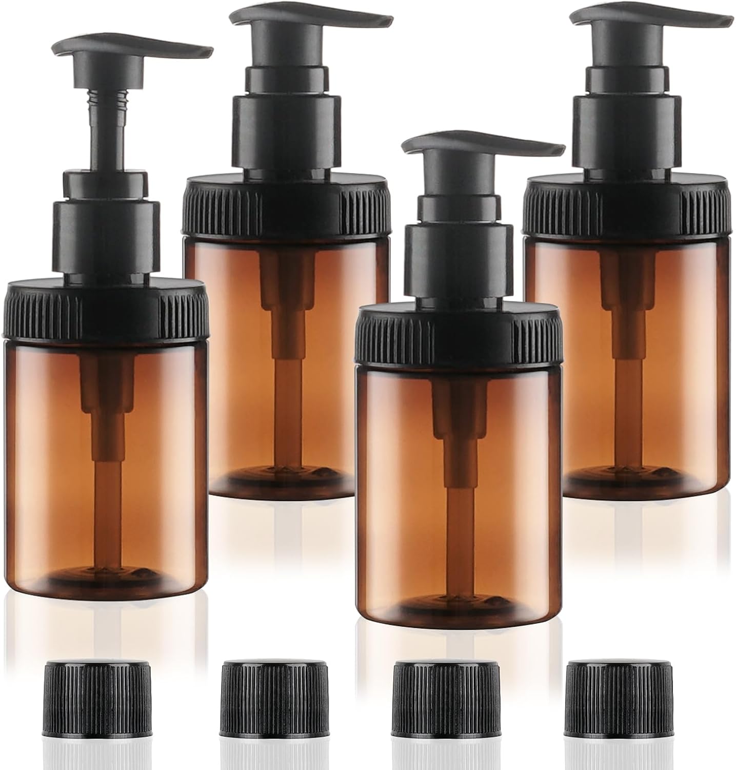 Pump Bottle Dispenser - 4oz Refillable Lotion Containers | Clear Plastic Wide Mouth Jars - 4 Pack for Shampoo & Body Wash