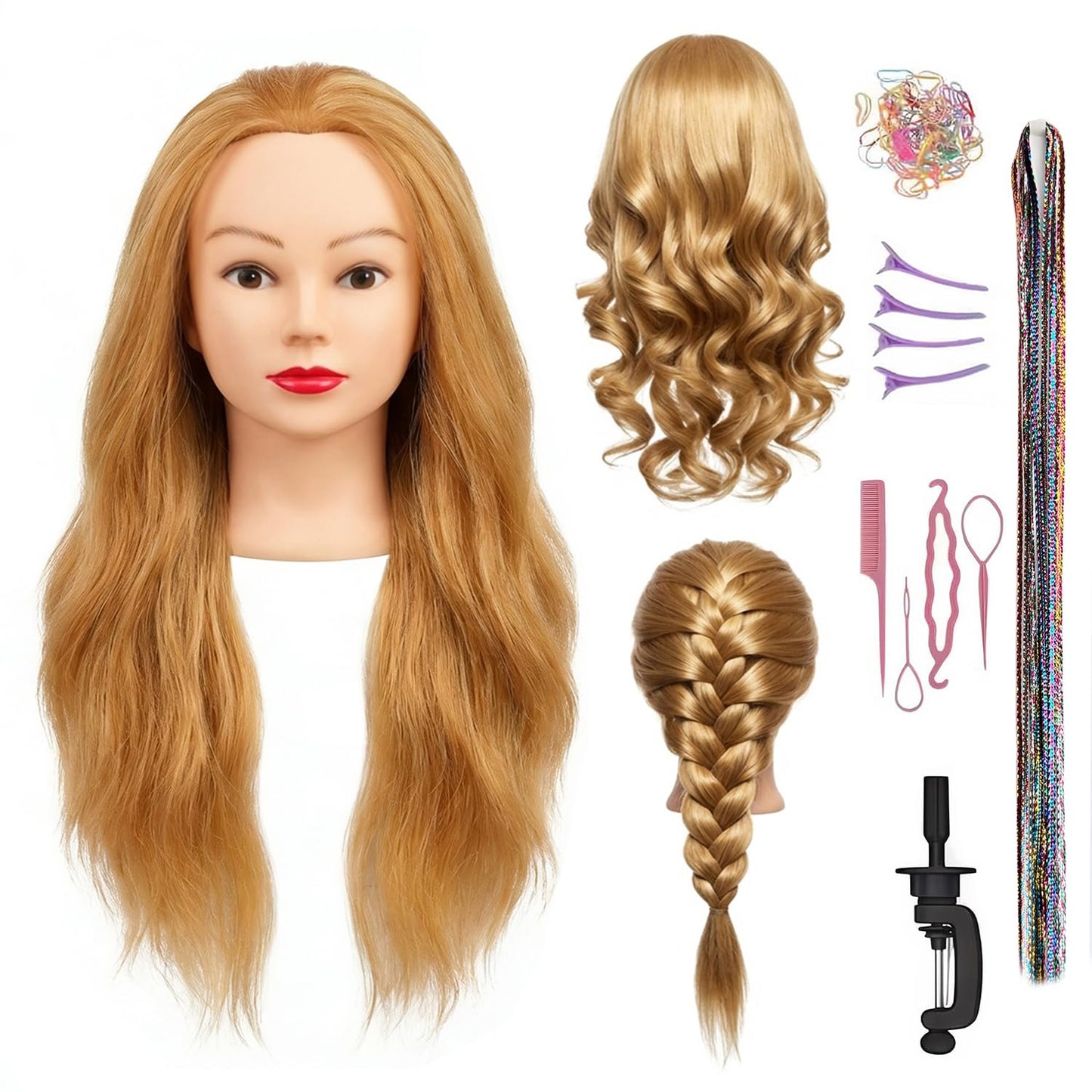 16-Inch Human Hair Mannequin Head - Braiding Practice Doll with Clamp Stand | Black