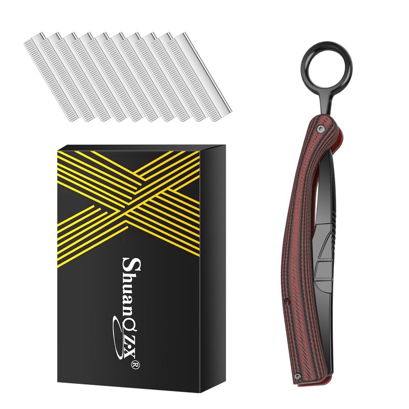 Straight Razor for Men, Straight Edge Razor, Barber Razor, Folding Shavette Razor with Replaceable Blade System, Stainless Steel Beard Razor with G10 Non-Slip Handle for Home Shaving & Grooming (Red)