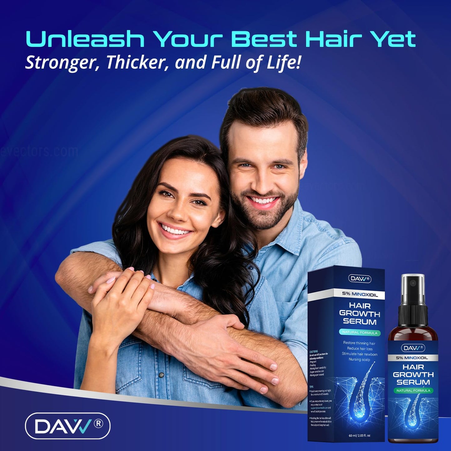 Minoxidil Hair Growth Serum for Men & Women | Biotin & Rosemary | 2-Pack, 60ML Each - Thicker, Stronger Hair Solution