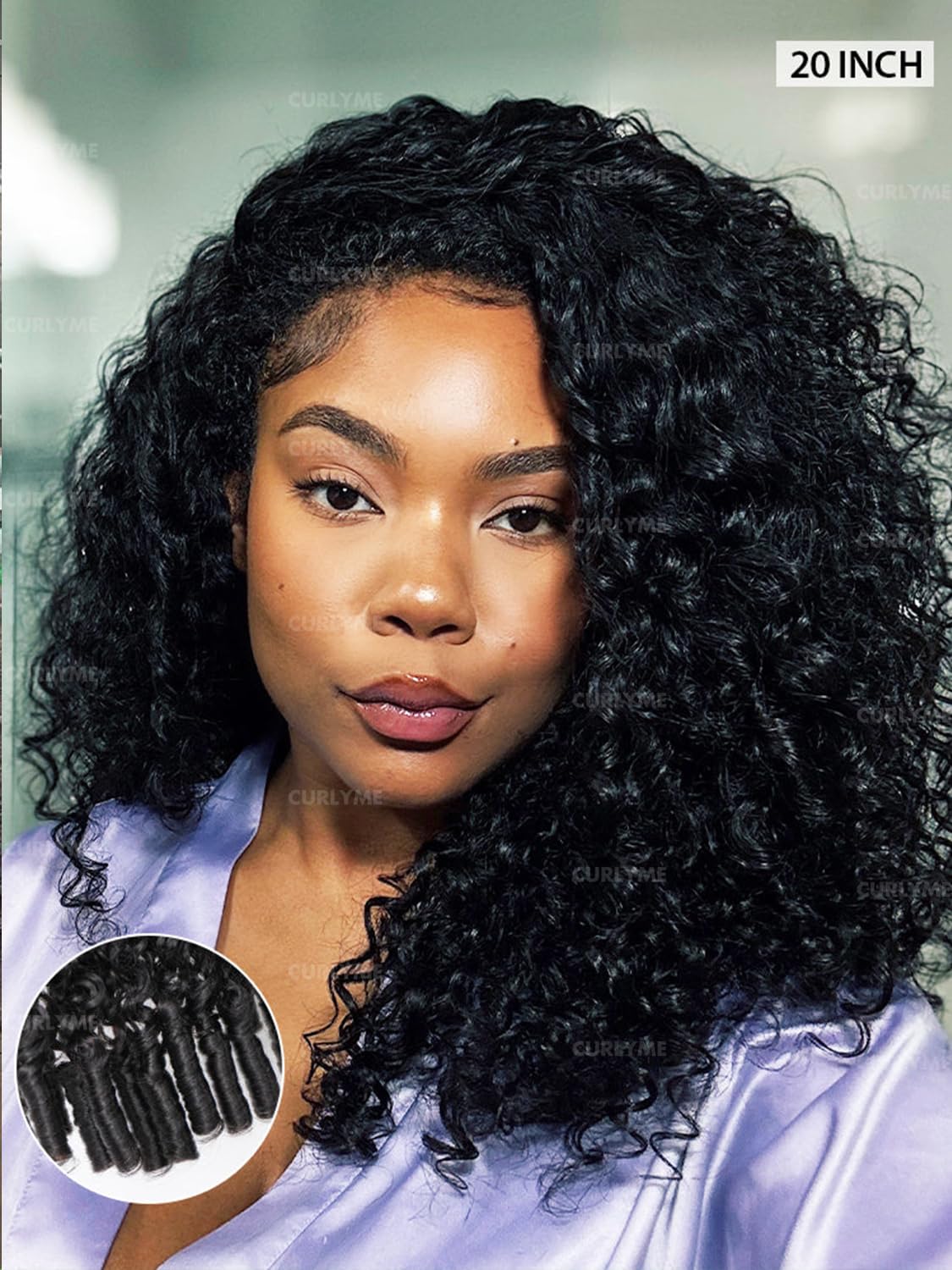 Burmese Curly Half Wig - Human Hair Flip Over Design | Glueless Headband Wig for Women - 18 Inch
