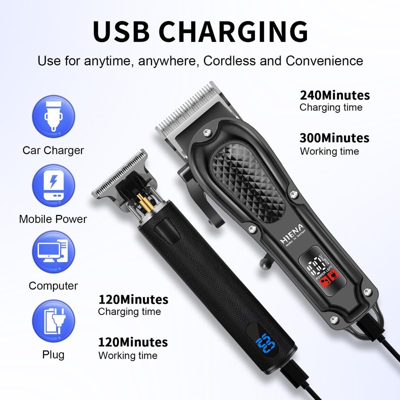 Professional Hair Clippers Set for Men - Cordless Rechargeable Clippers & Trimmers Kit | LED Display, Perfect Gift