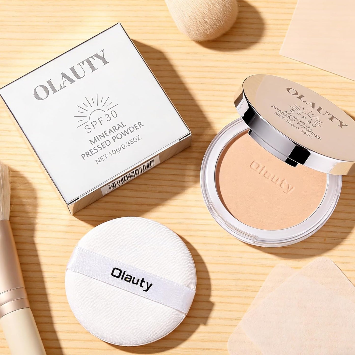 Mineral Powder Foundation with SPF 30+ | 4-in-1 Sunscreen & Concealer Compact - Light-to-Medium Full Coverage, Matte Finish