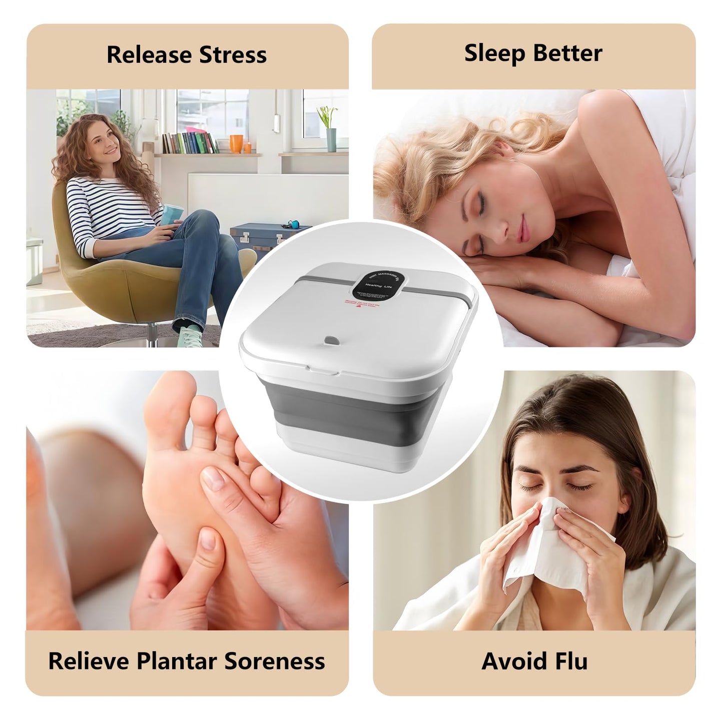 teepten Collapasible Foot Spa Bath Massager with Heat, Pedicure Foot Spa with Bubbles/Timer/Temperature Control, Feet Soak Tub for Home, Office, Relaxation and Stress Relief, Gift for Men and Women