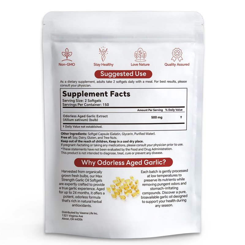 Gomerton Aged Garlic Extract Softgels - 300 Count Odorless Organic Garlic Extract, 15:1 Extract Formula, Heart & Immune Support, Non-GMO Softgels, 2-Year Matured, Gluten-Free