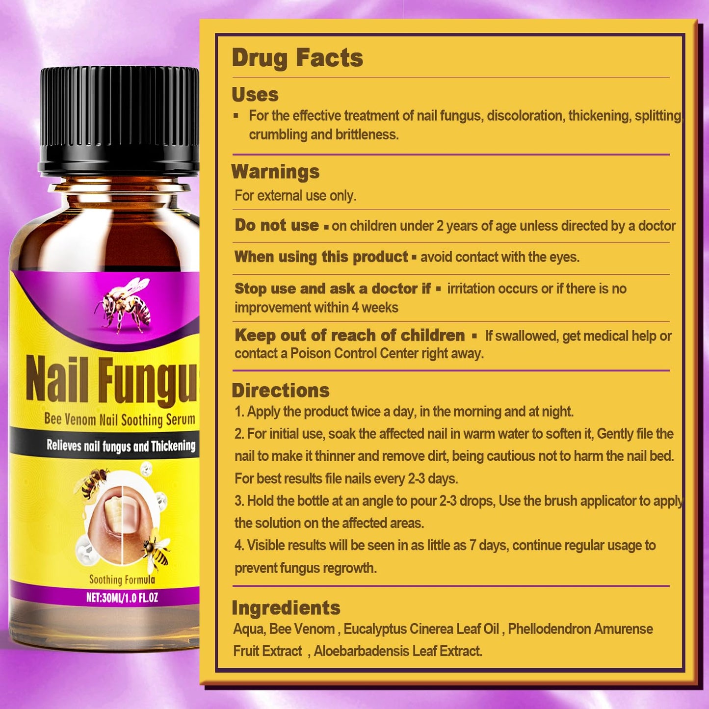 Toenail Fungus Treatment Extra Strength, Nature & Safe Bee Venom Nail Fungus Treatments for Toenail with Foot, Gently & Effectively Toe Nail Repair for Thick, Broken (30ml)
