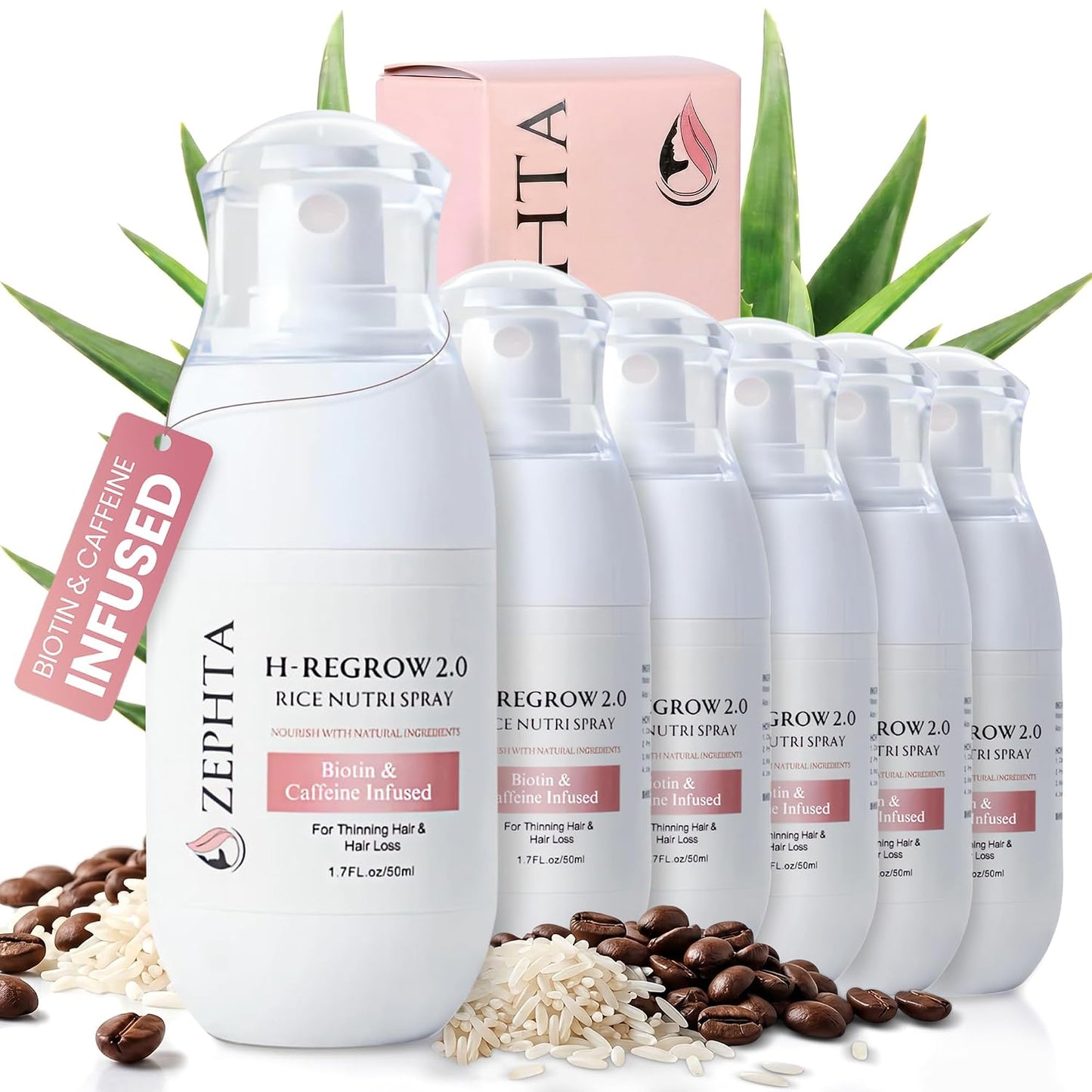 Zephta Hair Growth Spray - Rice Water, Biotin & Aloe Vera Formula for Thinning Hair | Unisex Solution