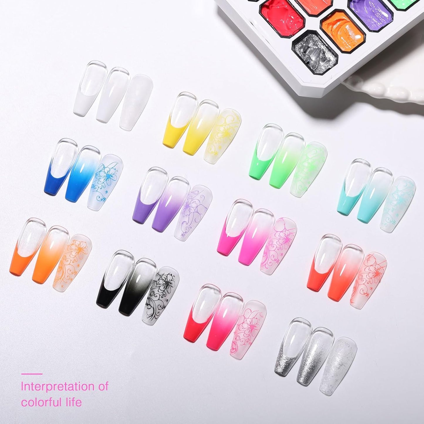 Patting Nail Gel Polish Kit - 12 Color Ombre Painting Gel Palette with Brush & Stickers | UV/LED Curing, DIY Manicure Set