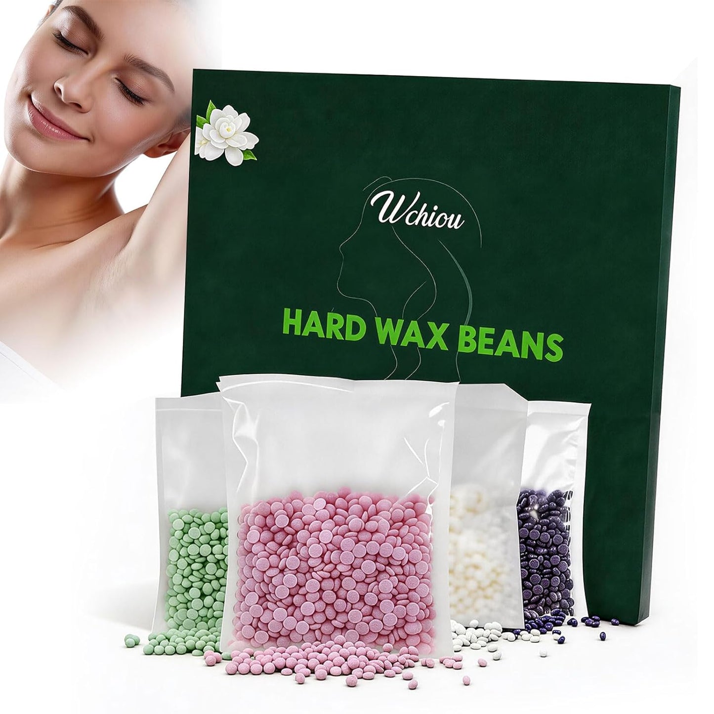Hard Wax Beads - Coconut Formula Hair Removal Kit for Sensitive Skin | 1.2lb Full Body Waxing for Men & Women
