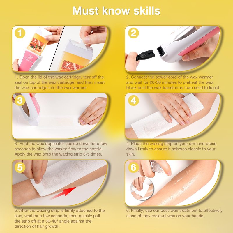 Vuteehy Roll on Waxing Kit, Roll On Wax kit for Hair Removal At Home, Waxing Kit for Women Men, Soft Wax Heater for Larger Areas of the Body, with 2 Honey Cartridges and 50 Wax Strips