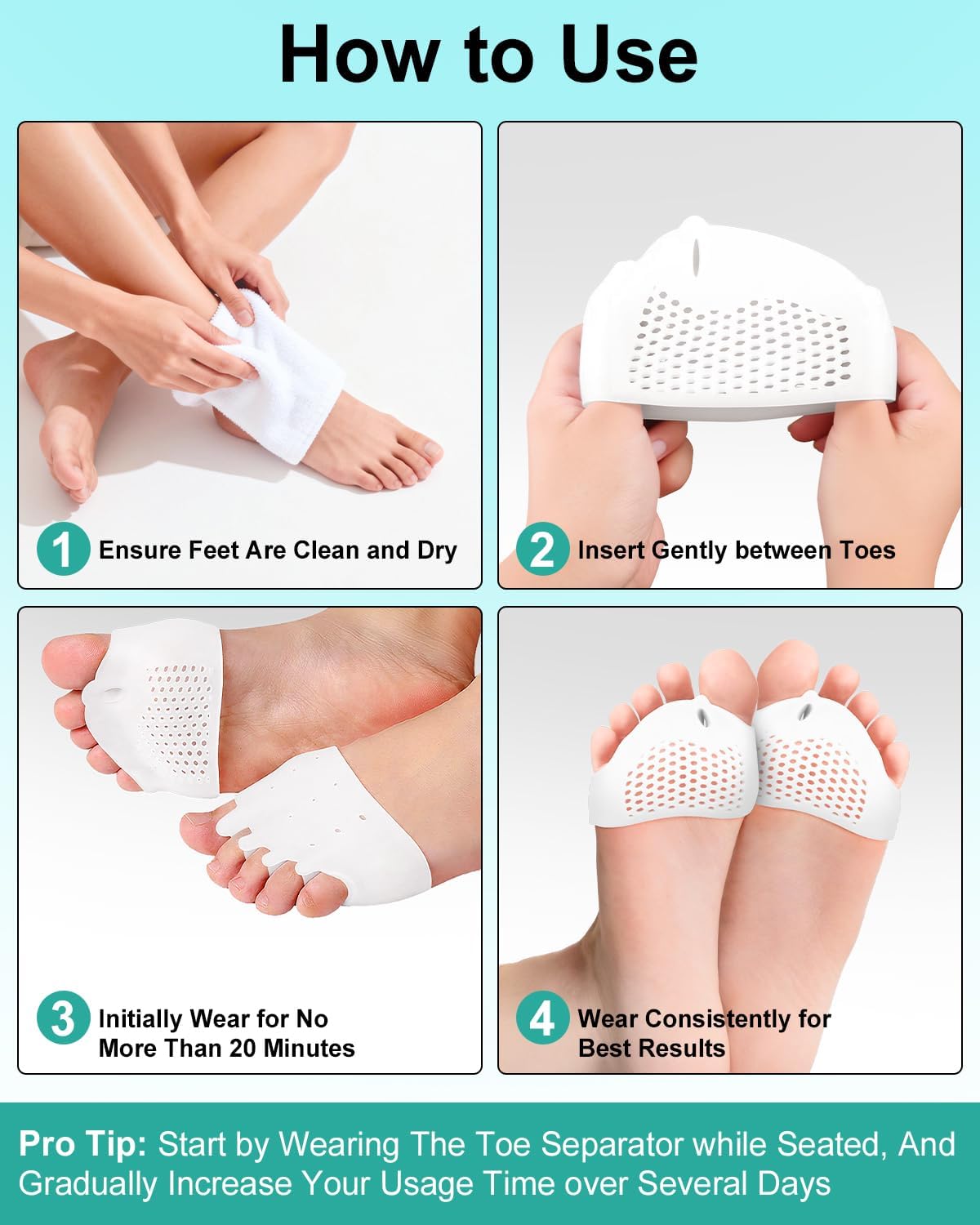 Silicone Toe Separators for Bunion Relief - Soft, Breathable Forefoot Pads | 2 Pairs for Men & Women