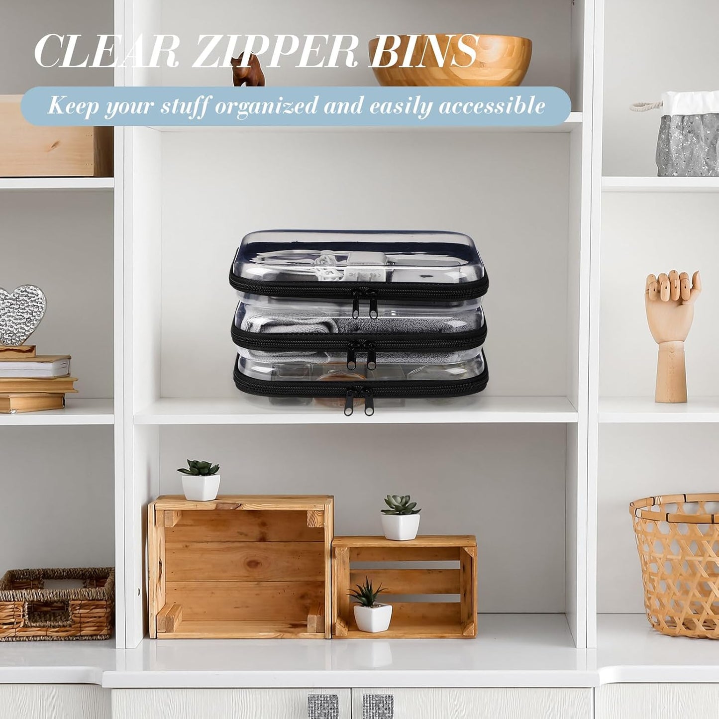 Clear Hard Zipper Case - 3 Pcs Portable Makeup Bag Organizer for Travel | Black, Medium Size