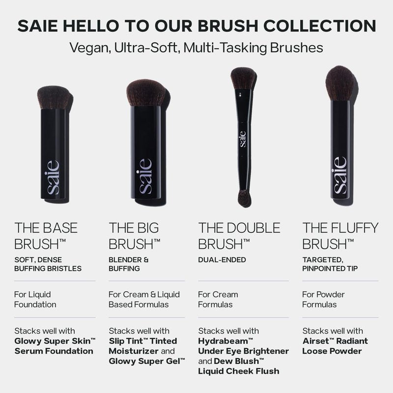 Saie The Double Brush - Dual Ended Makeup Brush for Powder & Cream | 2 Ultra-Soft Brushes for Precise Application
