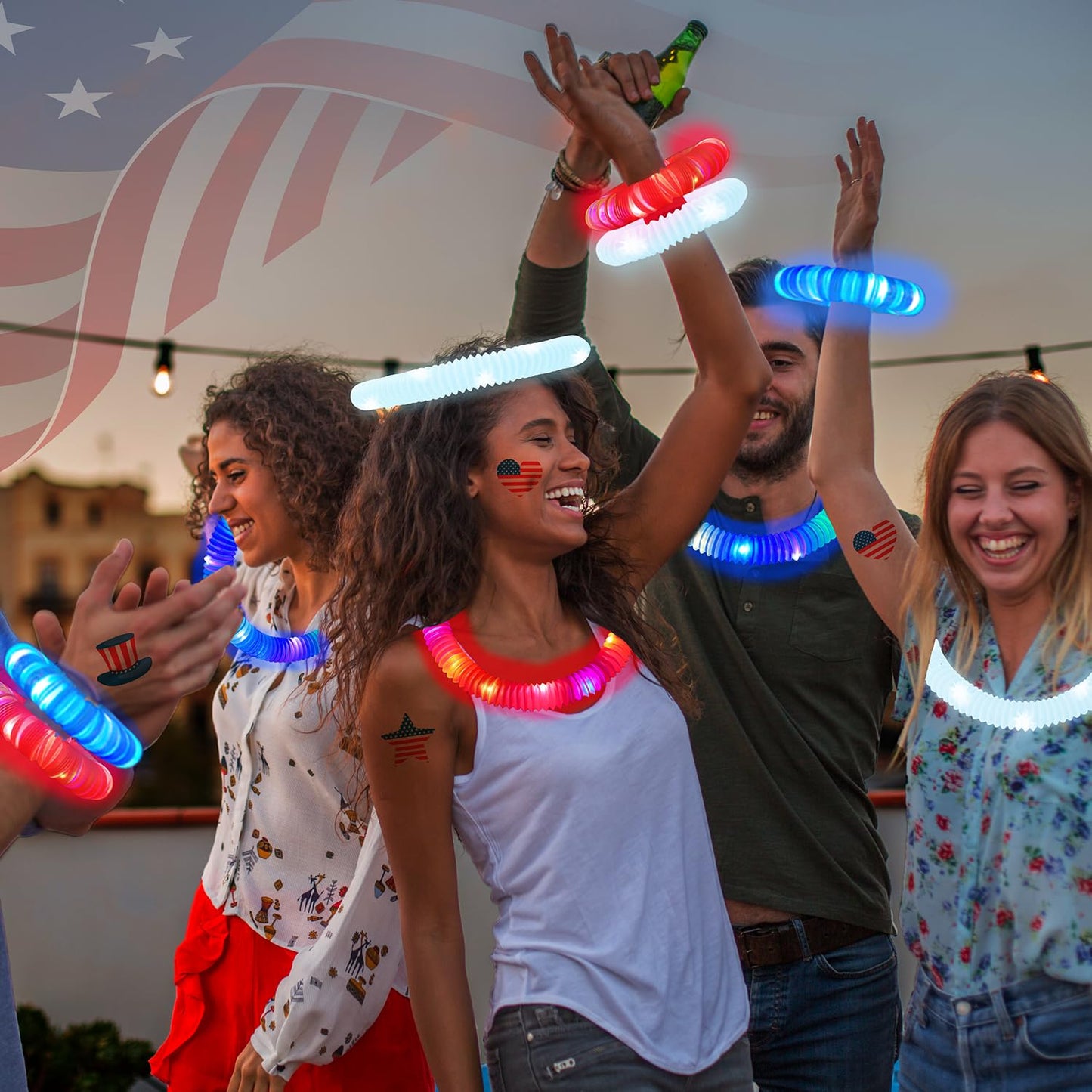 4th Fourth of July Kids Glow Sticks Toys Gifts 6 PCS,Red White Blue Party Favors Supplies,Light Up Bracelets Necklaces Accessories for Toddlers,Patriotic Goodie Treats Decor for Independence Day