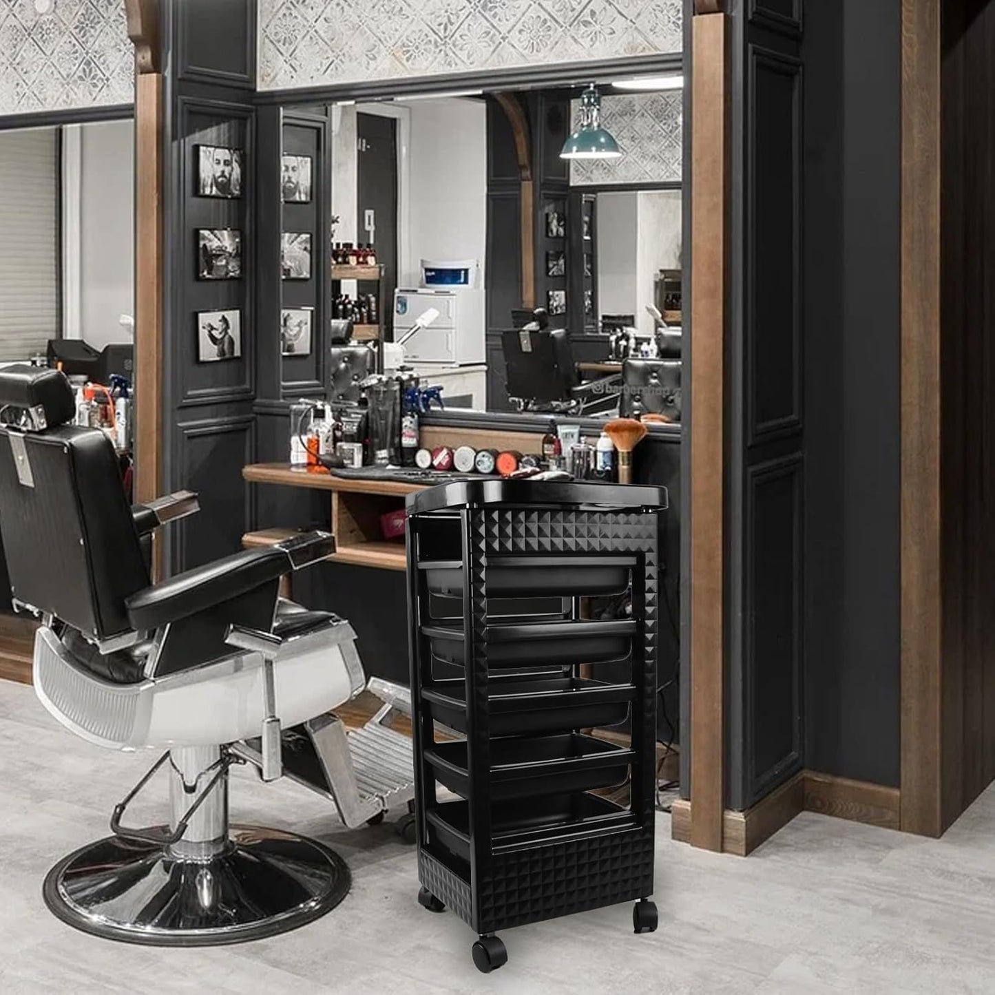 Salon Trolley Cart with Wheels - 5 Drawer Rolling Cart for Hair Stylists | Professional Salon Organizer