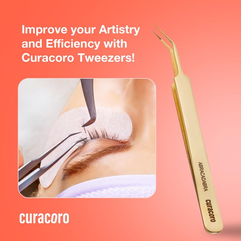 Curacoro Lash Tweezer - Professional & Precision Fiber Tip Grip Lash Tweezers for Eyelash Extensions, Multi Shapes & Purposes Tweezers for Volume, Isolation & Classic Lashes (Galaxy, Give Me the D)