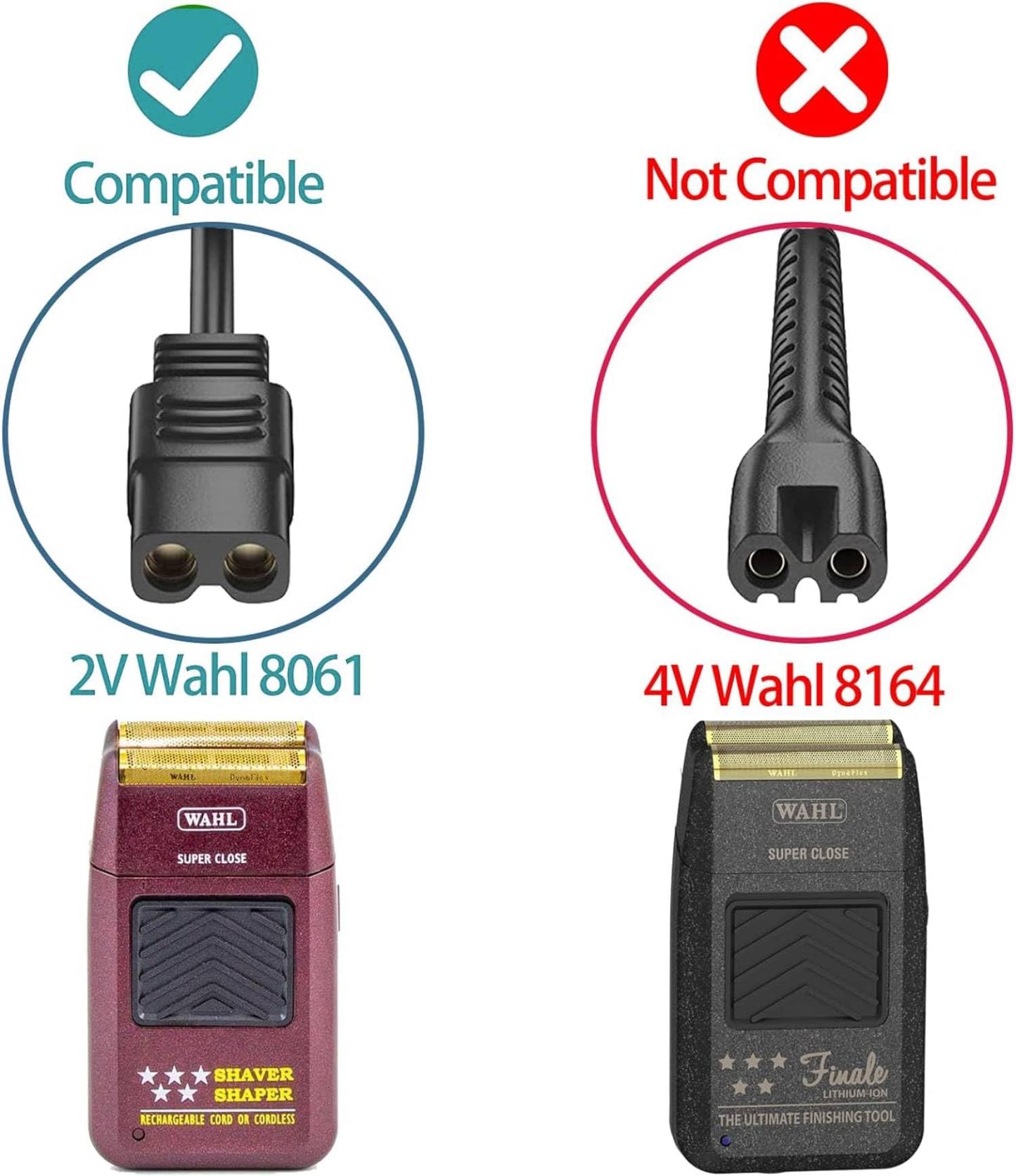 2V Power Cord Replacement for Wahl Shaver Shaper Charger for Wahl Trimmer 8061, 8163, 8786-1001, 7367, 7357, 7029, 7060, 7035, 7339, 7356, 4000, 5-Star Series Replacement Whal Clipper Power Cord