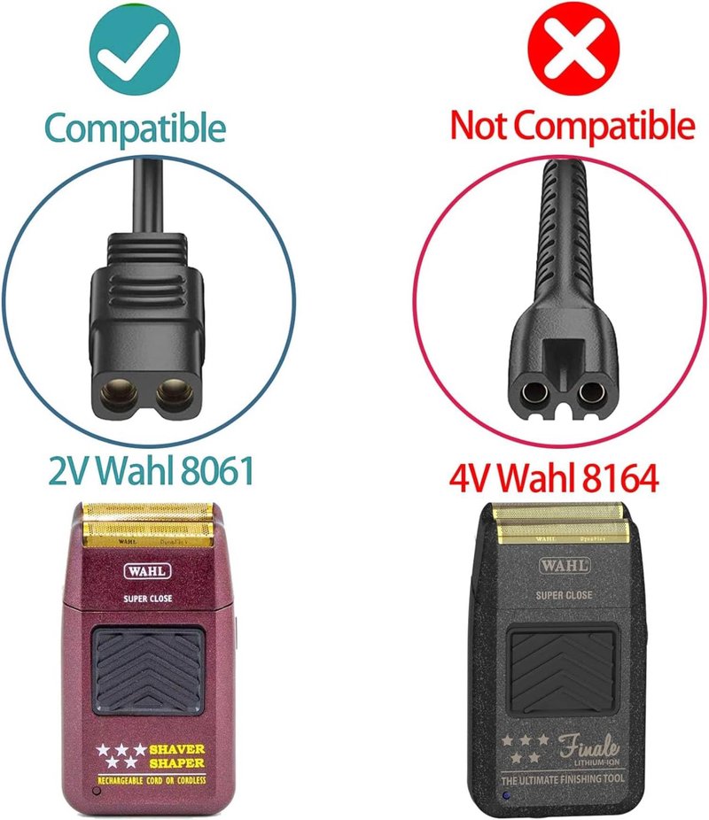 2V Power Cord Replacement for Wahl Shaver Shaper Charger for Wahl Trimmer 8061, 8163, 8786-1001, 7367, 7357, 7029, 7060, 7035, 7339, 7356, 4000, 5-Star Series Replacement Whal Clipper Power Cord