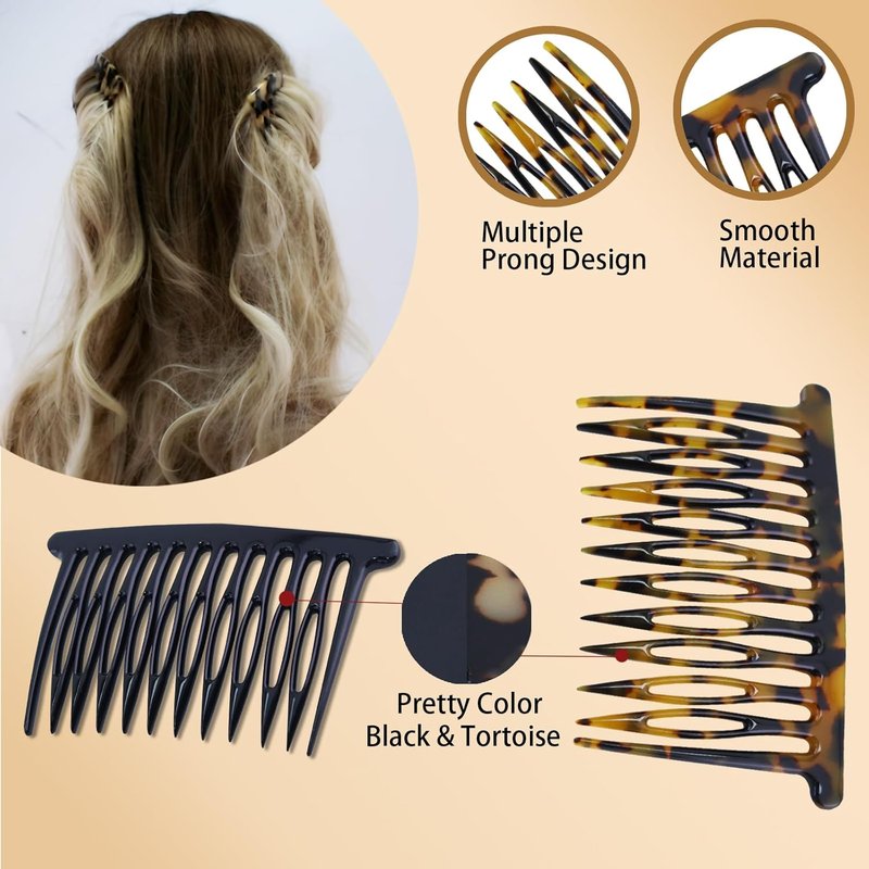 French Side Hair Comb Clips - 2PCS Decorative Hair Accessories for Women | Black & Brown