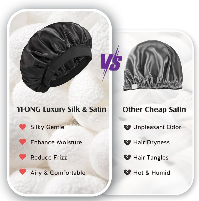 Real Mulberry Silk Bonnet - Double Layer Adjustable Sleep Cap for Women & Men | Non-Slip Design