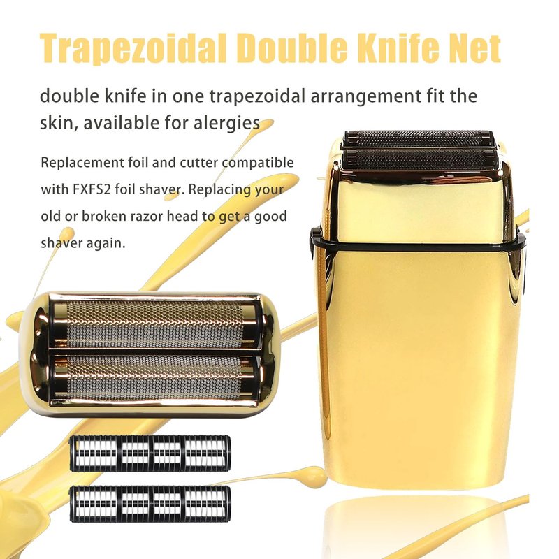 Replacement Foil and Cutter for BaBylissPRO Barberology Electric Shaver, Double Foil Shaver Replacement Head Compatible with BaBylissPRO Barberology FXFS2 Razors, 2PCS