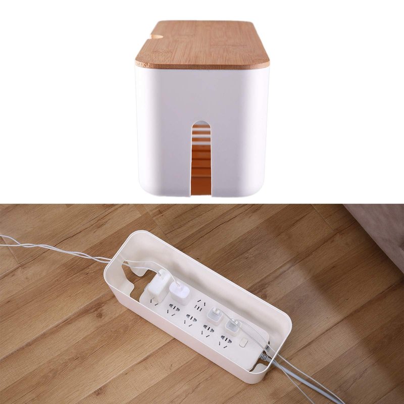 Changsuo Cable Management Box Small White, Extension Cord Organizer for Power Stripe Surge Protector Wire Management Concealer Cover Hider for Desktop Home Office Kitchen (White)