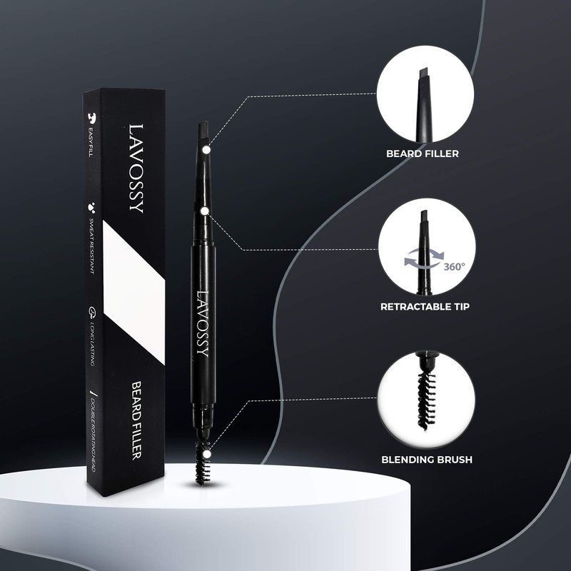 LAVOSSY Beard Pencil - Long Lasting and Easy to Use Beard Pen with Blending Brush for Natural, Water/Sweat Proof Results (Light Brown, 1 Count)