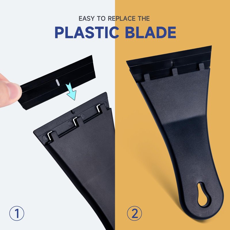 FOSHIO 2-Pack Plastic Razor Blade Scraper with 100pcs Single Edge Plastic Razor Blades, Extra Big Plastic Scraper Tool for Removing Paint Spots, Adhesive, Gasket, Decal, Labels and Stickers (Black)
