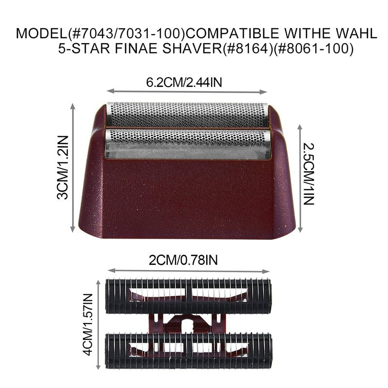 2 Pack Professional Replacement Silver Foil and Cutter Bar Assembly Compatible with wahl Shaver Foil 7031-100, 7043-100 5 Star Series Finale Shaver Replacement Silver Heads (red)
