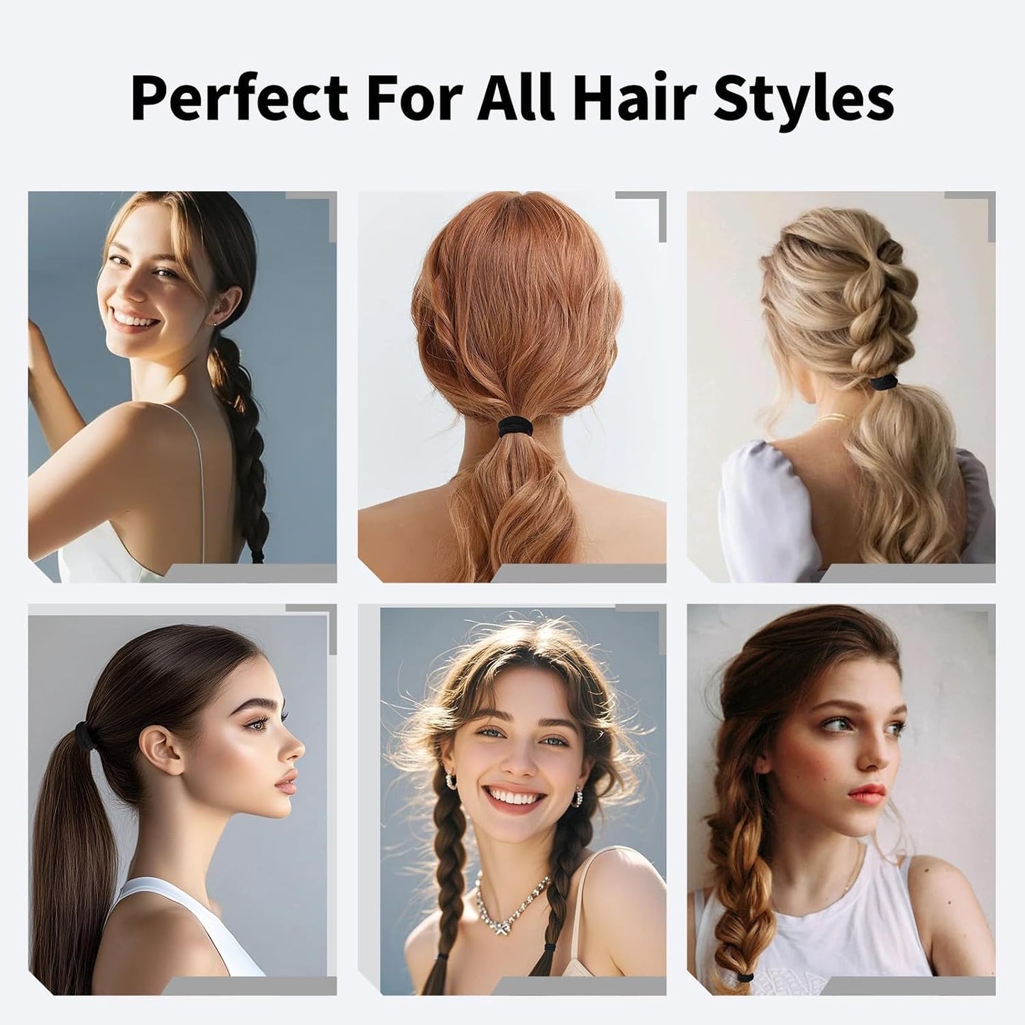 Black Nylon Hair Ties - 100 PCS Elastic No-Damage Bands | Seamless Ponytail Holders for All Hair Types