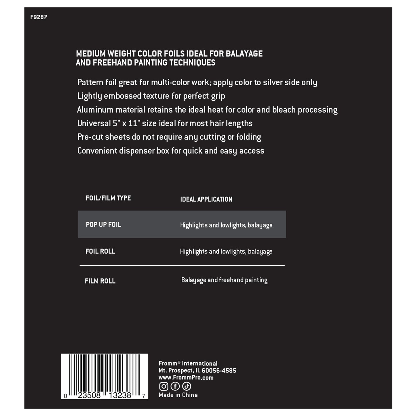 Fromm Pop Up Hair Foils, Zebra Print Pattern, Cosmetology Supplies, Hairstylist Essentials, Lightweight, Ideal for Highlighting and Coloring, Precut, 5" x 11", 500 Foil Sheets