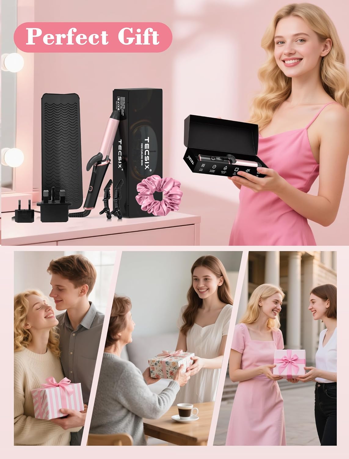 Dual Voltage Travel Curling Iron - 1 Inch Mini Ceramic Design with Auto-Off | Fast Heating, Rose Gold