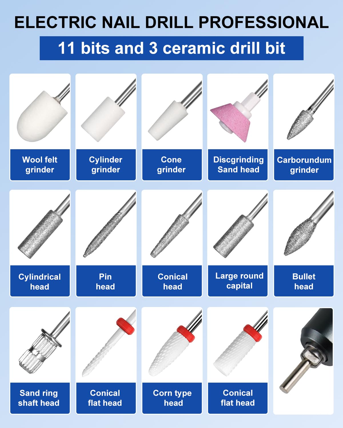 Moskany Professional Grade Electric Nail Drill Kit 35000RPM with 14PCS Bits White Portable Rechargeable Cordless File Machine for Acrylic Gel Powder Nails and Manicure Pedicure Toenail Tool Salon Set