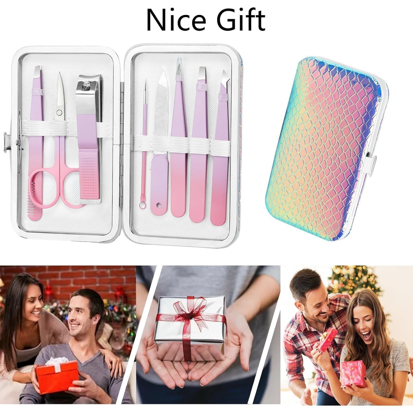 Tweezer Set, Precision Tweezers Kit for Eyebrow Facial Hair Splinter and Ingrown Hair,Travel Tweezers and Nail Clipper Set with Nail Clippers Scissor Maniucre Nail Grooming Kit Gift for Women